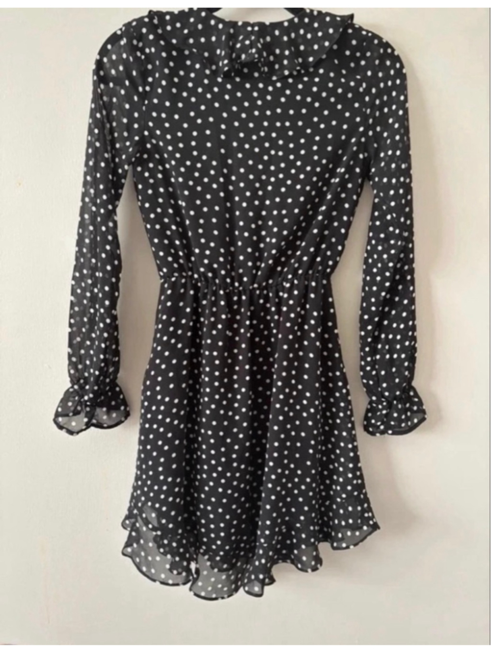 H&M Black Polka Dot Wrap Dress Sheer Sleeve Ruffle Mini Size 4 🖤 - Picture 5 of 5